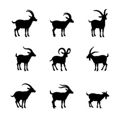 Set of different goats silhouettes isolated on white background