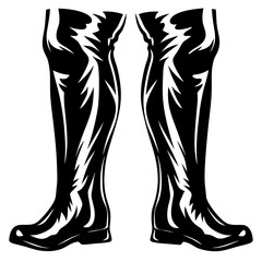 Dramatic Black and White Illustration of Thigh High Boots for Fashion Designs