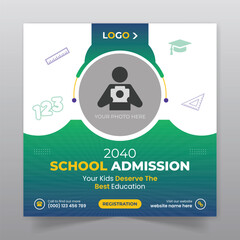 School admission social media post and back to school promotion web banner template