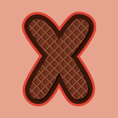 Fun cartoon-style chocolate letter x with waffle texture in editable EPS vector format.
