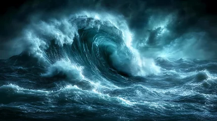 Gardinen Powerful storm waves at night © Bagas