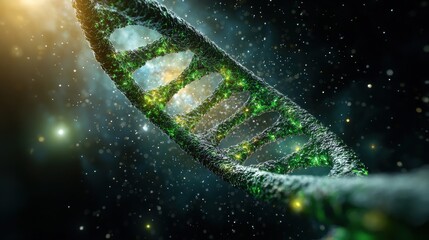A green DNA strand with a blue background