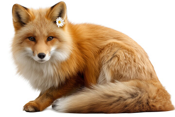 Foxy Bloom: Elegant Red Fox Adorned with a Daisy