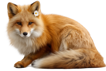 Foxy Bloom: Elegant Red Fox Adorned with a Daisy