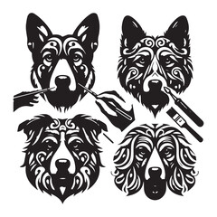 create 4 dog head silhouette vector on white background 