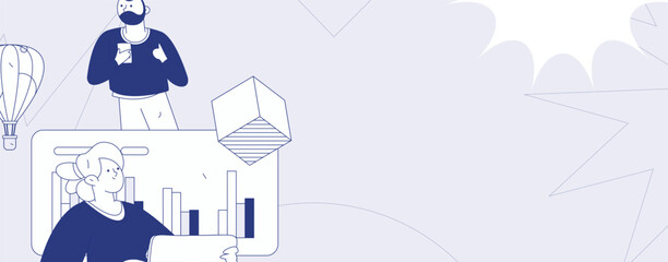 Flat vector illustration of business people operating work scene
