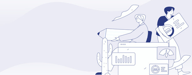 Flat vector illustration of business people operating work scene
