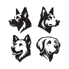 create 4 dog head silhouette vector on white background 