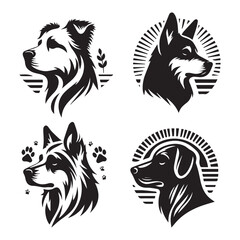 create 4 dog head silhouette vector on white background 