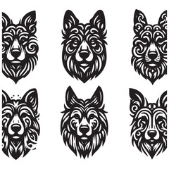 create 4 dog head silhouette vector on white background 