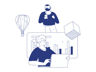 Flat vector illustration of business people operating work scene
