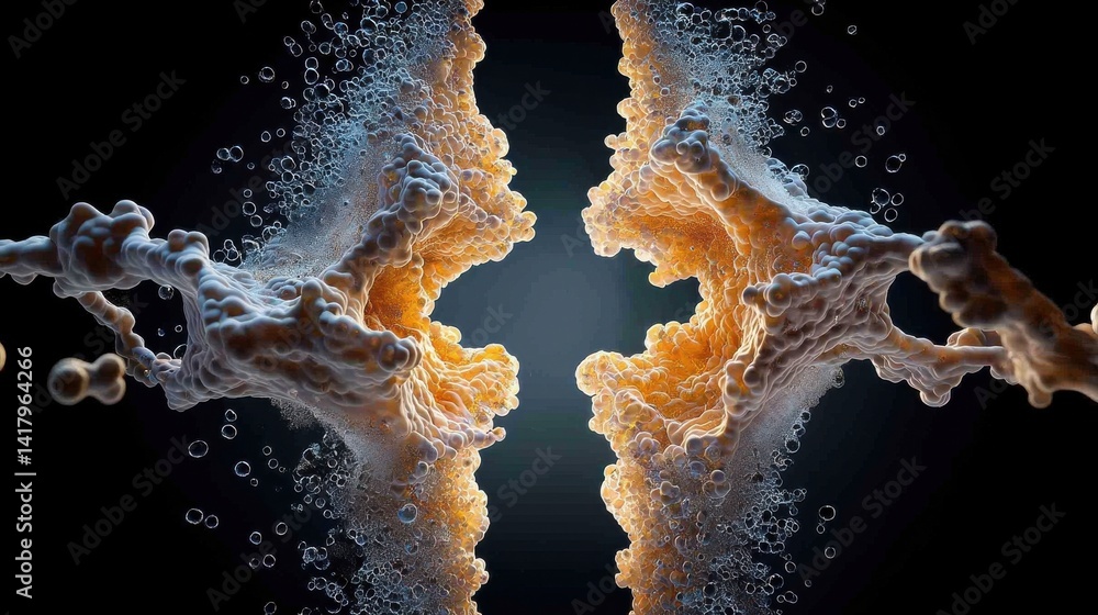 Poster two bubbles of foam are shown in the air, one of which is larger than the other