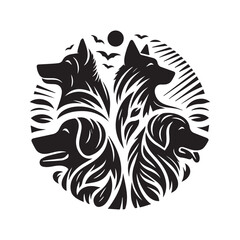 create 4 dog head silhouette vector on white background 