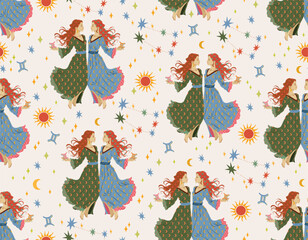 Materiał do szycia Gemini zodiac star seamless pattern. sign symbol stars Vector EPS10 ,