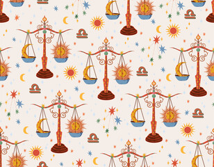 Libra zodiac star seamless pattern. Libra sign symbol stars Vector EPS10