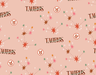 Taurus zodiac star seamless pattern. Taurus sign symbol stars Vector EPS10