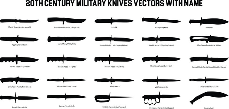 20th Century Military Knife vectors world war knives and daggers silhouette images