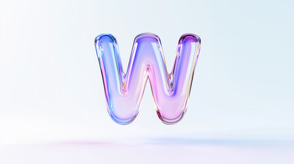 A 3D render of a shiny, colorful letter W in glass or crystal