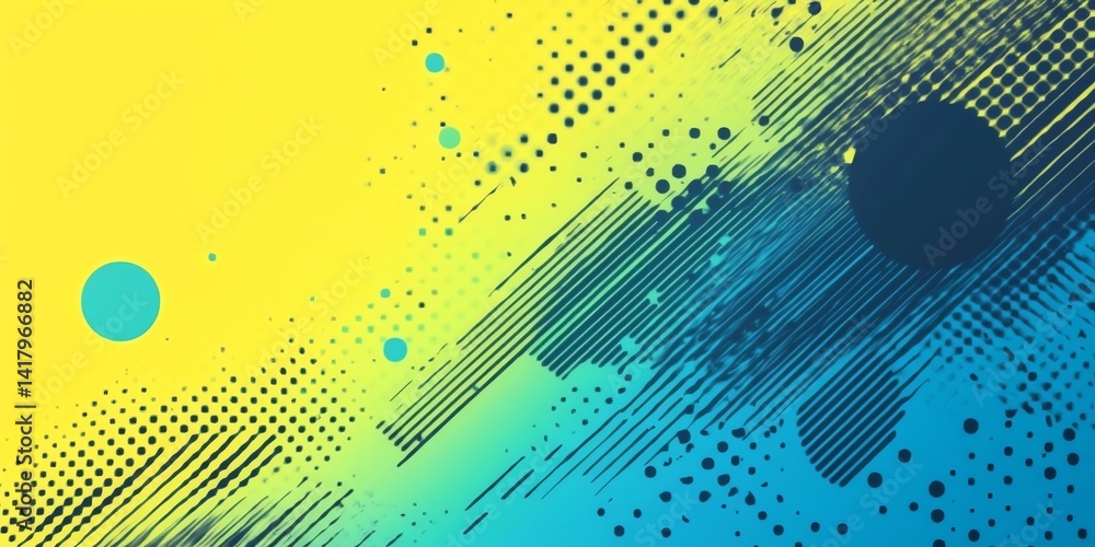 Poster vibrant yellow and blue abstract background with dynamic lines and dots. perfect for website banners