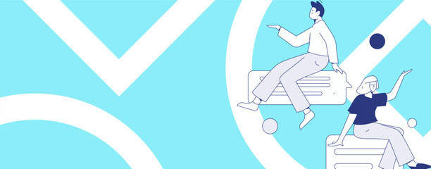 Flat vector illustration of business people operating work scene
