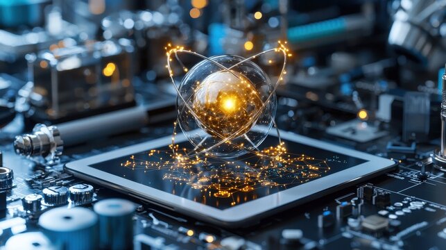 A tablet with a glowing sphere on it - Powered by Adobe