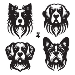 create 4 dog head silhouette vector on white background 