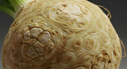 Obraz premium Intricate Patterns and Textures of Raw Celery Root Close Up Photography