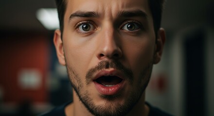 A man in shock after winning the lottery, blurred background, detailed eyes, detailed lips, face