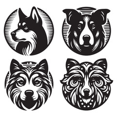 create 4 dog head silhouette vector on white background 