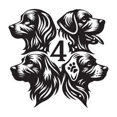 create 4 dog head silhouette vector on white background 