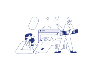 Flat vector illustration of business people operating work scene
