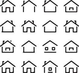 Collection home icons. House symbol. Set of real estate objects and houses black icons isolated on white background