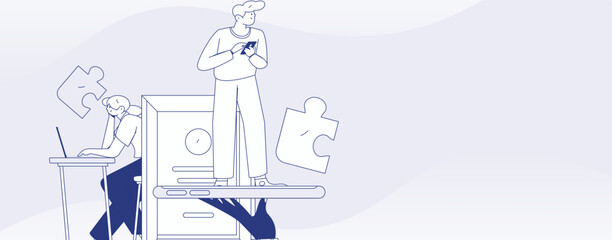 Flat vector illustration of business people operating work scene
