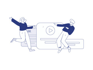 Flat vector illustration of business people operating work scene
