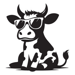 Cool Cow Wearing Sunglasses Adorable Animal Vector Illustration Design