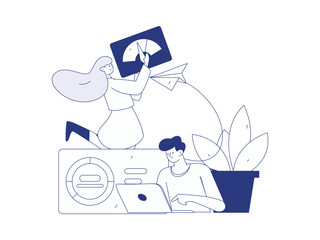 Flat vector illustration of business people operating work scene
