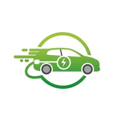 Electric Vehicle Charging Icon: Green Hybrid Car with Plug
