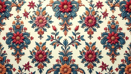 Elegant floral damask pattern, intricate design, wallpaper, background, motif