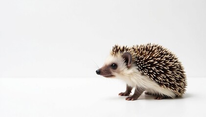 Obraz premium Solitary hedgehog against a bright white backdrop , studio, adorable, photography