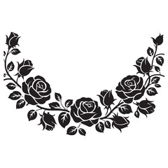 Elegant Vector Black silhouettes illustration of a circular rose garland with roses and thorns. with white background