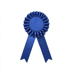 Blue award ribbon rosette isolated on white background