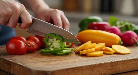 Preparing Fresh Ingredients For a Healthy Meal on a Wooden Cutting Board