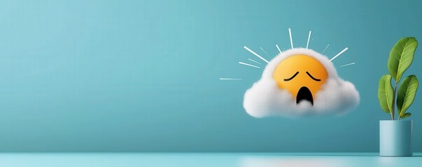 Obraz premium pm 2.5 particles impact concept. A sad cloud illustration with a plant on a blue background.