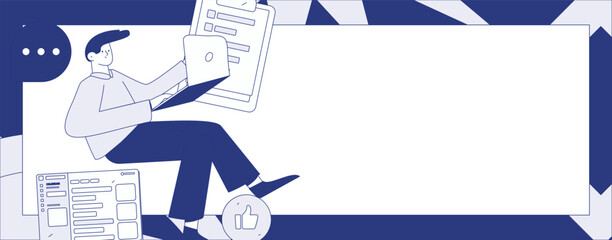 Flat vector illustration of business people operating work scene
