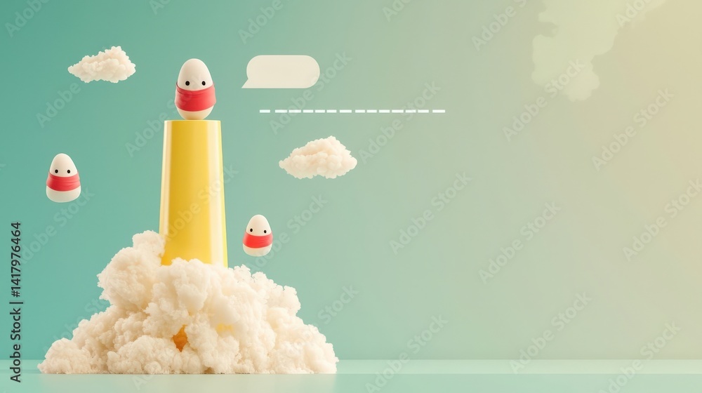 Poster pm 2.5 particles impact concept. colorful abstract design featuring playful egg-shaped figures and c