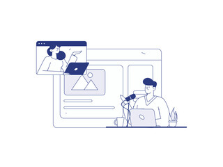 Flat vector illustration of business people operating work scene
