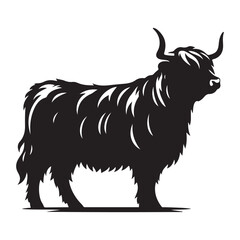 Majestic Highland Cattle Silhouette Illustration for Farm and Nature