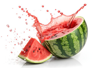 Fresh Juicy Watermelon Splash with Slice Isolated on White Background – High Resolution