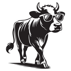Walking Cow With Sunglasses Stylish Vector Art Illustration