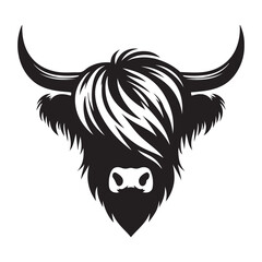 Highland Cow with Bangs Silhouette Vector Graphic Element